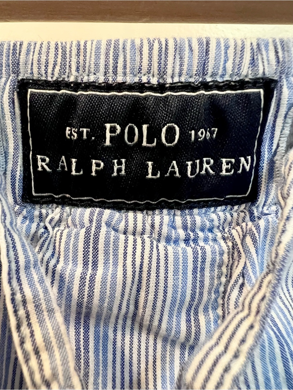 Ralph Lauren Pajama Pants Men’s L (fits like M) Blue Stripped Cotton w/Navy Pony - Picture 3 of 6